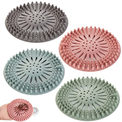 Filtro per capelli in silicone da 4 pezzi, protezione universale per lo scarico, può essere utilizzato in bagno, vasca, cucina, filtro per capelli……