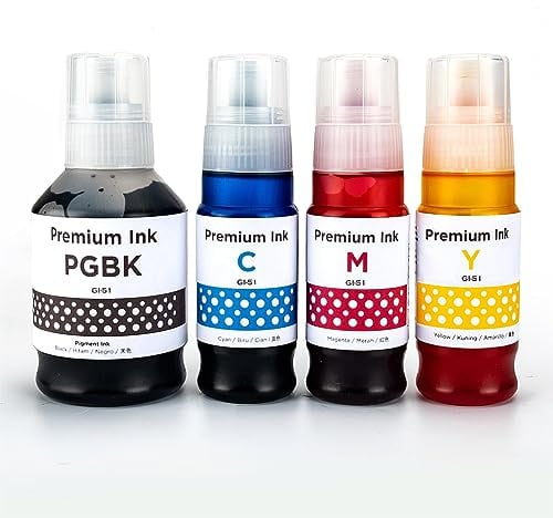 1 Go Inks Set of 4 Ink Bottles (140ml/70ml) to replace Canon GI-51 Compatible/non-OEM for PIXMA G Series Printers, Black, Cyan, Magenta, Yellow