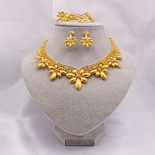 ZLING 24 Karat Gold Dubai Schmucksets Für Frauen Afrikanische Brauthochzeitsgeschenke Party Halskette Armband Ohrringe Ringset Äthiopien Schmuck