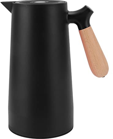 Dispensador de Café Térmico, Botella Térmica de Jarra de Café Térmica de 1 L con Mango de Madera para el Hogar, Camping, Senderismo(Negro)