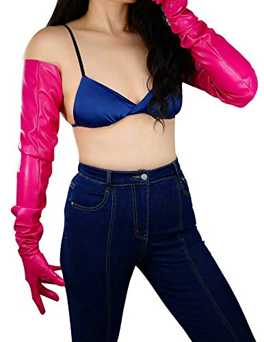 DooWay Damen Mode Extra Lange Lederhandschuhe Kunstleder Schulterlänge Abendkostüm Rose 90cm, Rose, 90 cm, 85