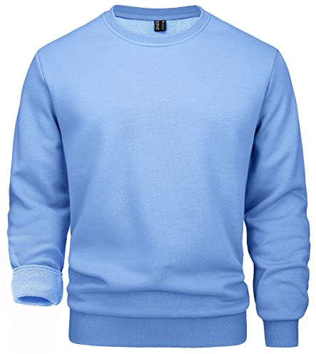 MAGCOMSEN Herren Langarm Fleecepullover Basic Herbst Sweatshirt mit Rundhals Ausschnitt Herren Warm Sportlich Freizeitshirts Gefüttert Essentials T-Shirts Hellblau L