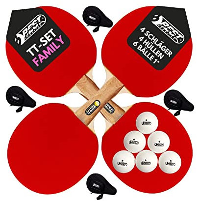 Best Sporting Tischtennis-Schläger Set 'Family' I 4 x Hobby Schläger & 6 x 1* Tischtennis-Bälle I Tischtennis Set inkl. 4 x Tischtennisschläger Hülle mit Ballfach I Tischtennis Zubehör