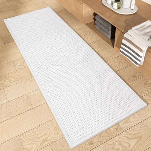 Color G Badteppich rutschfest Waschbar 50 x 120 cm, Weich Chenille Badezimmerteppich Super Saugfähig Badematte rutschfest Maschinenwaschbar Badvorleger für Dusche, Badezimmer, Badewanne - Weiß