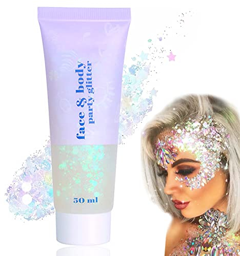 Glitter Gel – Farbintensiver Chunky Glitzer Gel & Flüssiger Lidschatten, Pailletten für Gesicht, Haare, Lippen, Nägel & Körper, Farbenprächtig