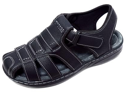 JOMIX Sandalias Hombre Verano con Punta Cerrada Sandalias Trekking Hombre Playa Piscina Mar Cuero Sandalias Deportivas Senderismo, Negro, 44 EU