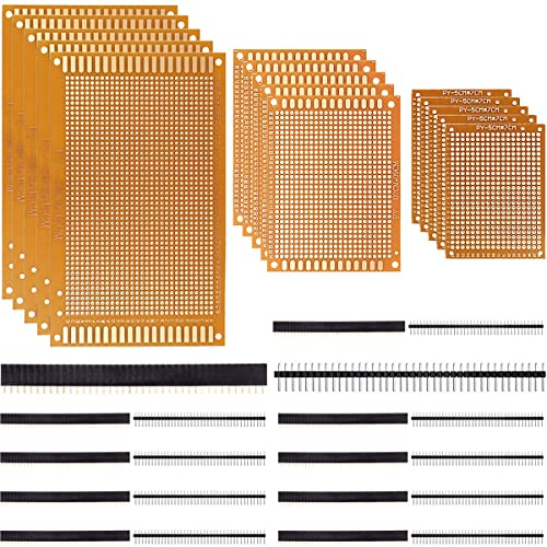 DAOKAI PCB Board Prototype Breadboard Kit 5 x 7 cm & 7 x 9 cm & 9 x 15 cm Bakelite DIY Prototype Board,Universal Circuit Boards(15Pcs) with Female Male Single Row 40 Pin Header(10Pcs)