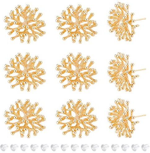 BENECREAT 10 Stück Echte 18K Vergoldete Korallenzweige Ohrring-Ergebnisse, Flache Ohrstecker Aus Messing Mit 30 Ohrmuttern Für Die Herstellung von Schmuckohrringen, Bohrung: 1.2 mm