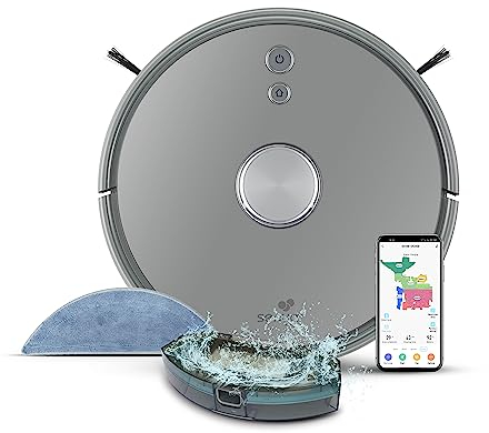 SENYA Set Aspirateur Laveur Robot Laser My Little Robot et Son réservoir à Eau – 230 mins d’autonomie – Programmable Alexa et Google House Assistant – SYCN-VC008P, Gris