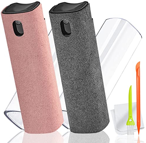 2 Pack Laptop Screen Cleaner Kit, DauMeiQH Touchscreen Mist Spray for Computer, iPad, iPhone, MacBook, Monitor, TV, Car Screen with Brush, Cleaning Cloth and Airpod Cleaning Tool (Pink Grey)