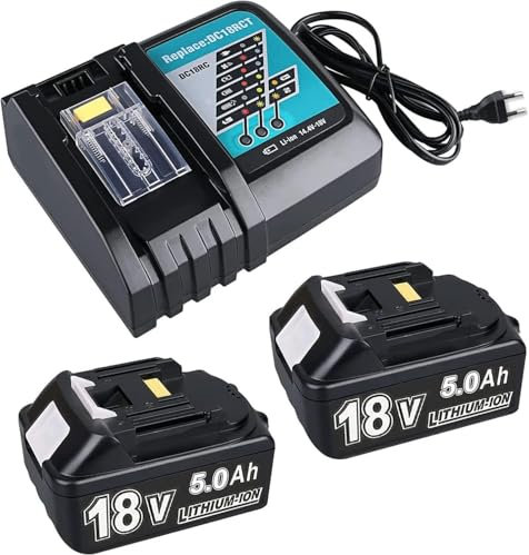 2X 18V 5,0Ah Ersatzakku für Makita + 3A DC18RC Ladegerät Kompatibel mit Makita 14.4V-18V BL1830 BL1850 BL1840 BL1860 BL1820 etc Werkzeugakku und DC18RC DC18RD DC18SF DC18RA DC18RF Ladegerät
