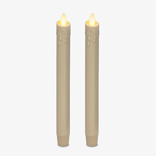 Luminara Elfenbeinfarbenes Set mit 2 Wachstropfen flammenlosen Kerzenkerzen (2,5 x 24,1 cm), bewegliche Flamme, LED-Kerze, geruchloses Echtwachs mit Tropfen-Timer-Funktion, Tisch, Kaminsims,