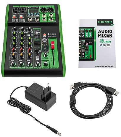DI-4UX Serie Professioneller Audiomixer mit 99 DSP Digitaleffekten USB, Eingang 48V Professioneller Phantom Power Mikrofonvorverstärker für DJ Mischpult Tonstudio