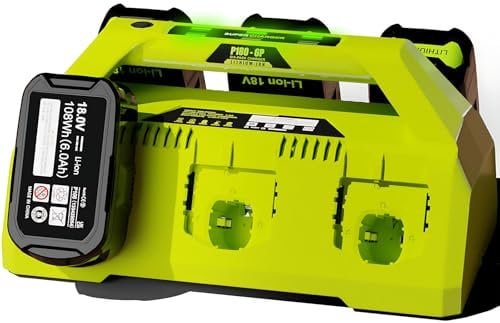 6-Ports Rapid Charger Replace for Ryobi P135 18V Charger Compatible with for Ryobi 18V Battery ONE+ Lithium Ion P108 P107 P104 P105 P103