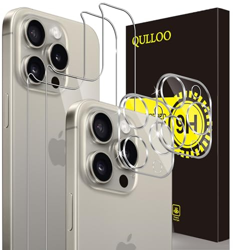 QULLOO Rückseite Schutzfolie für iPhone 15 Pro Max, 2 Stück Rückseite für Panzerglas mit 2 Stück Kameraschutz, 9H Hinten Gehärtetes Glas Vollabdeckung Schutzglas Zurück Folie