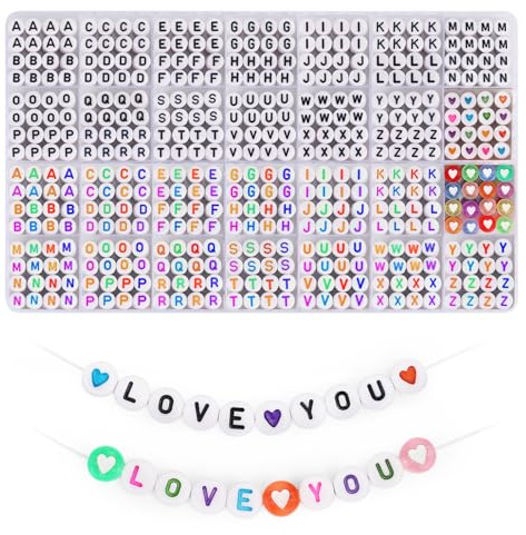 1850PCS Letter Beads for Bracelets - 28 Styles Alphabet and Heart Beads for Friendship Bracelet Making Kit (White/Colors)