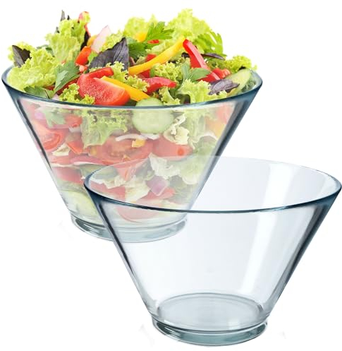 KADAX Salatschüssel, 16,6cm Schüssel aus Bleifreiem Glas, Spülmaschinenfeste Salatschale, Recyclebare Glasschale zum Servieren von Salat, Chips, Popcorn oder Kekse (2 x 17cm)
