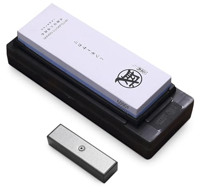 MITSUMOTO SAKARI Japanese Knife Sharpening Stone, 2000/6000 Grit Professional Kitchen Double Sided Whetstone, Knife Sharpener with TPR Rubber Non-Slip Base
