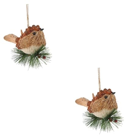 IMIKEYA 2 STK Stroh-Vogel-Charme Christbaumspitze Baum Hängende Vogelminiatur Künstliche Gefiederte Vögel Gefiederte Weihnachtskardinäle Hausverzierung Weben Anhänger Strohhalm Aus Holz