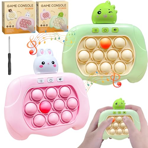 2 Stuck Pop Fidget it Quick Push Spiel, Puzzle Spielmaschine Game Controller, Elektronisches Sensorspiel, Dekompressions Spielzeug Bubble Sensory Toy Kaninchen & Dinosaurier
