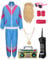 80er 90er Jahre Outfit Herren Damen Kostüm Jogginganzug Trainingsanzug Jacke und Hose Retro Anzug mit Accessoires Radio Sonnenbrille Halskette Schweißband für Karneval Fasching Mottoparty VL033L