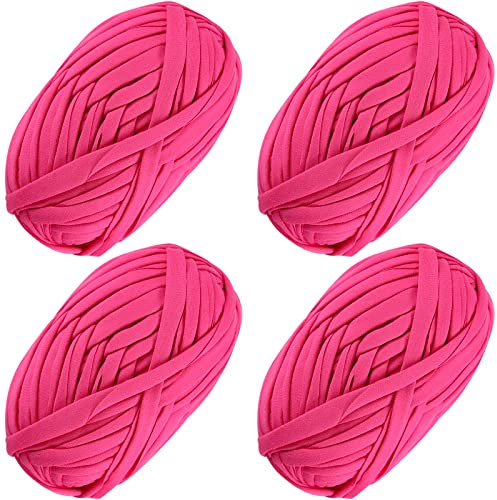 4 PCS Anfänger T-Shirt Garn Elastischen Stoff für DIY Stricken, Spaghetti Garn Dicke für Hand DIY Tasche Decke Kissen Häkeln Projekte, Home Decor (Rosarot)