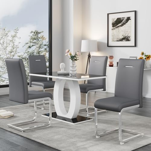 Merax Esszimmerstühle 4er Set Freischwinger Schwingstuhl, Küchenstühle mit hoher Rückenlehne, Metallgestell, Samtstoff, Humanmechanik, Polsterstuhl für Wohnzimmer Konferenzraum, Bis 150 kg, Dunkelgrau