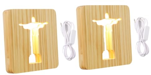 DOITOOL 2 Stücke Acryl Jesus Kreuz Nacht Holzrahmen Powered Licht Für Schlafzimmer