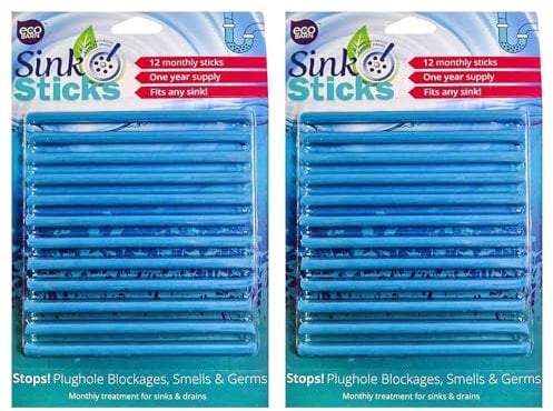 Eco Barn Sink Stick | Plughole Sticks | Drain Unblocker & Sanitation. Sticks for Bathroom & Kitchens, Drain Cleaner & Deodoriser, Prevent Hair Blockages Forming | 2 Packs, 24 Sticks