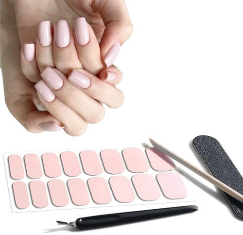Auiremrti 32 adesivi in gel per unghie completi, con lima per unghie, vegano e a lunga durata, per donne e ragazze, colore rosa