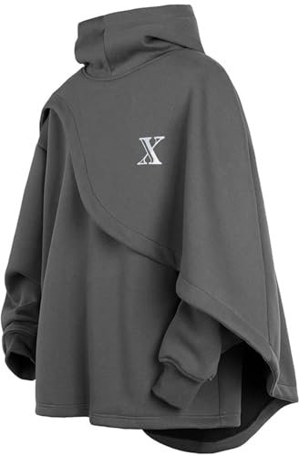 XIAOYAO Herren Poncho Cape Hoodie Techwear Kapuzenpullover Hip Hop Long Sleeve Streetwear Casual Rollkragen Pullover
