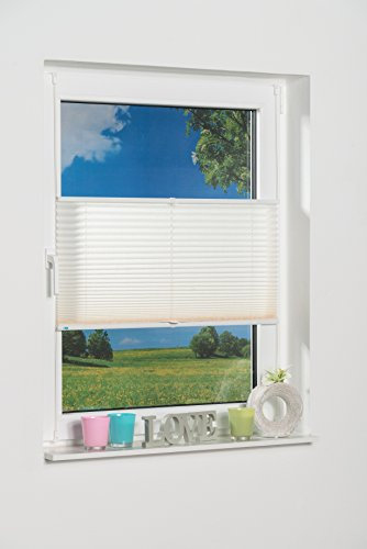 K-Home Klemmfix-Plissee Palma 100 x 210 cm (B x L) Creme Lichtschutz +++ Moderne Crushed Optik +++