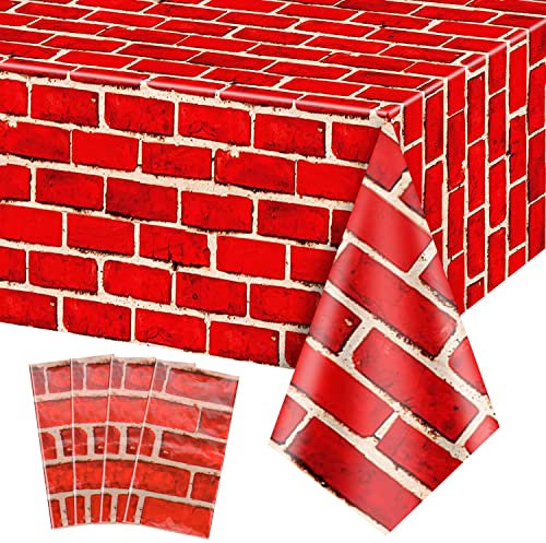 4 Stück rote Backstein-Tischdecken, 130 x 220 cm, Backsteinwand-Hintergrund, Ziegelstein-Hintergrund, Dekoration für Urlaub, Geburtstag, Weihnachten