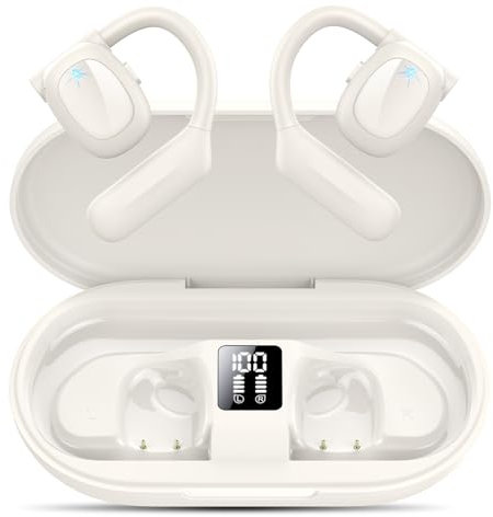 Hendari Auriculares Oreja Abierta, Auriculares Deportivos Bluetooth 5.3, Auriculares Inalámbricos Bluetooth con 4 Mic, Auriculares Conduccion Osea con LED, Confort Auriculares Open Ear, 75 H, IPX5