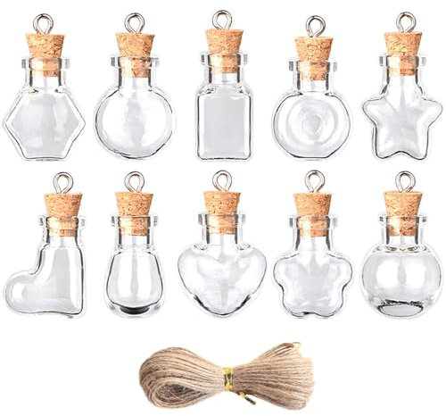 Tianher 10 pcs Mini Botellas de Cristal con corcho,mini botellas de deseos,Botes Cristal Pequeños con tapas de corcho y cuerda,botellas pequeñas para decorar el árbol de navidad decoración DIY