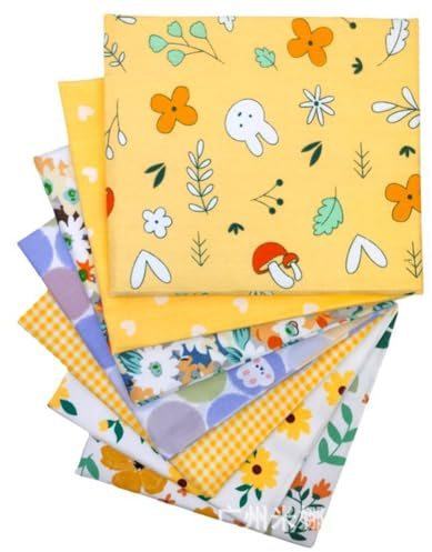 BrightGlow 7 Stück 25 * 20cm Baumwollstoff Stoffpakete 100% Baumwolle Quiltingstoff Bündel ZUN Nähen DIY Handwerk Patchwork Stoffe Baumwolltuch Quilting Stoffreste Gelb 1#