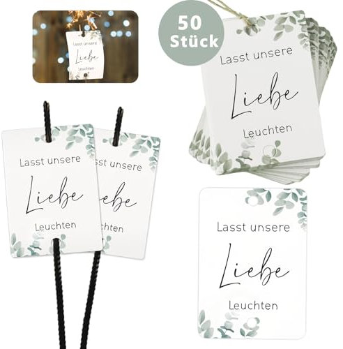 Wunderkerzen Hochzeit Etiketten, 50PCS Lasst Unsere Liebe Leuchten Hochzeitsdeko Gastgeschenke Knicklichtschilder Geschenkanhänger Weißer Karton