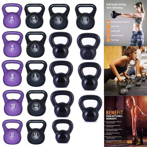 Kettlebell Weight Set - Vinyl & Cast Iron Kettlebells - 4kg to 20kg - Gym Fitness Workout Equipment for Strength Training (Vinyl Purple, 10 KG)