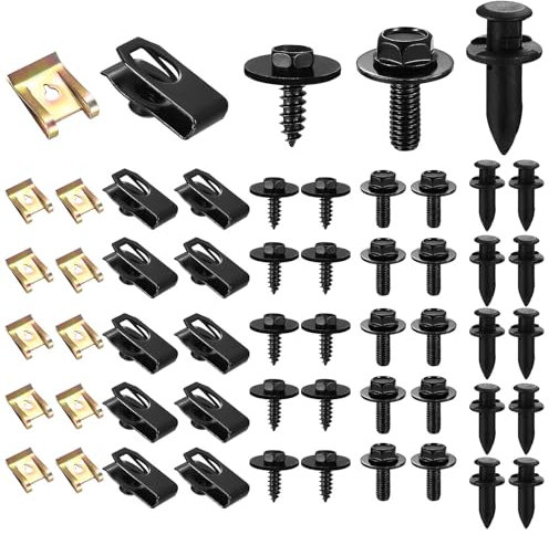 QOOSIKICC 105 x Vite per Autoveicoli e Clip Fissaggio Auto, Dadi a Clip a U e Bulloni Viti Autofilettanti per Parafanghi, Kit di Clip per Dadi e Dadi in Lamiera di Metallo per Carrozzeria Pannelli