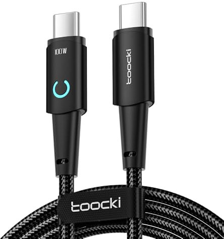 toocki Cable USB C 100W, Nylon 5A Cable Tipo C Carga Rapida de Alta Corriente con Luz LED Crescente, para iPhone 17/iPhone 16 Pro Max/15 Plus/iPad/Galaxy S23 S22 / Airpods/Pixel, 2 m - negro