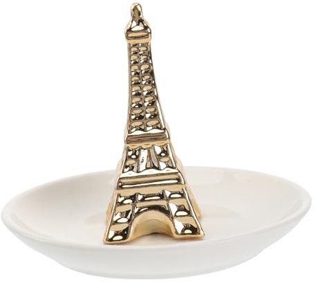 Garneck Bandeja Joyería Cerámica Dorada Para Guardar Joyas, Plato Práctico Para Anillos, Diseño Multiusos Para Dormitorio y Oficina, Soporte Estable y Resistente