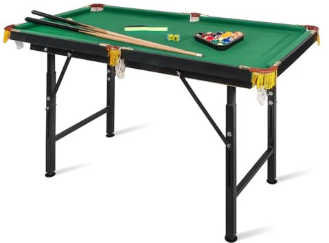Tragbarer Billardtisch für und Familie – klappbarer und hebender Billardtisch für Indoor-Outdoor-Spiele – Höhenverstellbar – inklusive Queues, Bälle, Kreide und Reinigungsbürste – Stativständer im