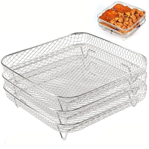 3 Piezas Rejillas para Freidora de Aire, Aire Rejillas Apilables, Rejilla de Freidora de Aire, Inoxidable, Compatible con la Mayoría de Hornos Microondas y Freidora de Aire