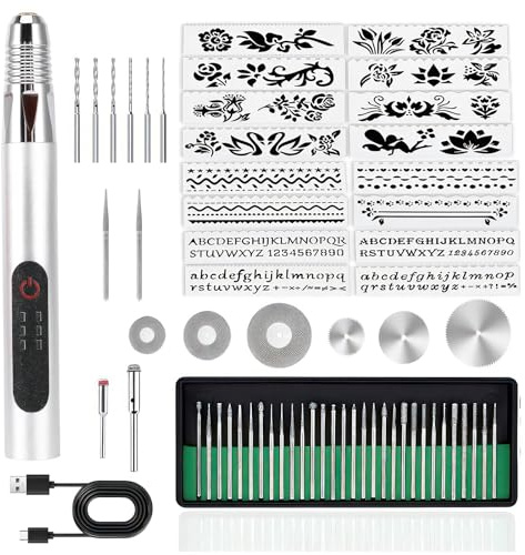 63 Pcs Electric Engraving Tool Kit USB Rechargeable Mini Engraving Pen | Mini Rotary Carving Tools for DIY Art Carving Glass Wood Metal Stone Plastic Nails and Jewelry