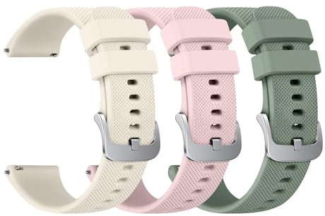 Tobfit Lot de 3 bracelets de rechange en silicone pour Garmin Vivoactive 4S/Venu 2S/Venu 3S/Vivomove 3S, 18 mm, pour Garmin Forerunner 255S/265S, homme et femme (Starlight/rose/vert)