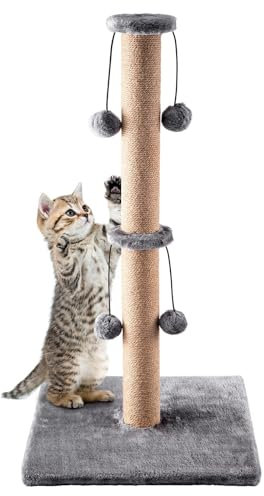 CROWNSHOP Cat Scratching Post 74cm 29 Cats Climbing Frame Foldable Bottom Tall Cats Claw Scratcher with 4 Toy Ball Natural Sisal Scratch Pole and Soft Carpet Covered (74cm 4 balls grey)