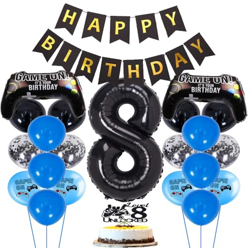 ZWWsullo Gamecontroller Luftballons Party Deko Geburtstag Junge 8 Jahre Videospiel Geburtstagsdeko 8 Jahre Dekoration Gaming Party Geburtstag Deko jahre geburtstag junge Geburtstagsdeko
