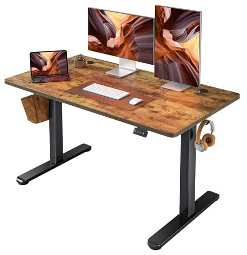 FEZIBO Höhenverstellbarer Schreibtisch mit USB-A und USB-C-Ladeanschlüssen, 120 x 60 cm Steh-Sitz Tisch, Schreibtisch Höhenverstellbar Elektrisch, Ergonomischer Computertisch Homeoffice, Braun