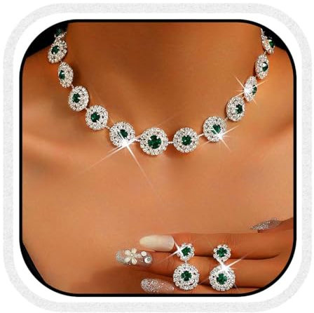 Unicra Grün Braut Hochzeit Schmuck Sets Rhinestone Choker Halsketten und Ohrringe Set Kostüm Prom Formal Kristall Schmuck Set für Frauen und Bräute (Grün, One Size)