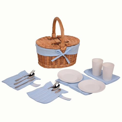 Panier de pique-nique, ovale, pour 2 personnes, avec équipement, bleu
